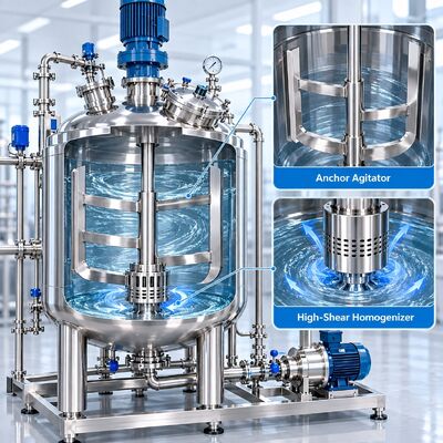 500L Cosmetic Mixing System with SS316L Tank and High Shear Homogenizer